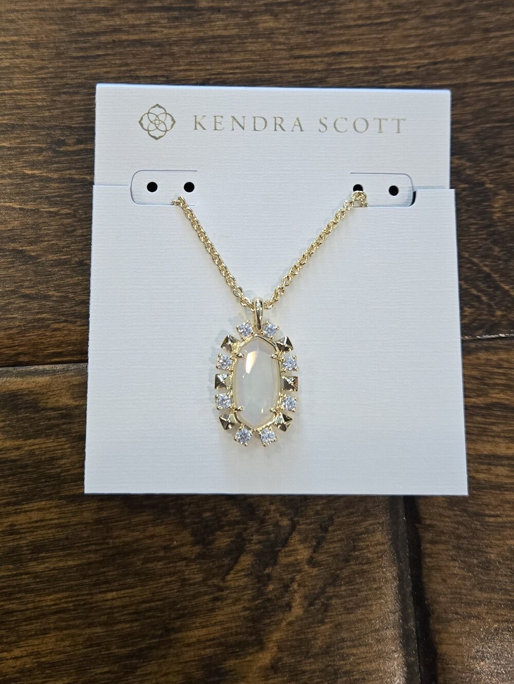 NWT Kendra Scott Shanley Short Pendant Necklace Gold Iridescent Rock Crystal